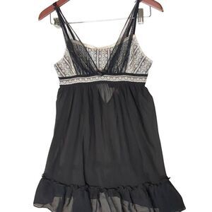 Betsey Johnson Babydoll Sheer Black White Lace Negligee Lingerie S Small